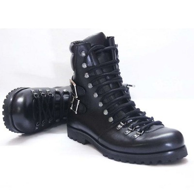 Handmade men black biker leather boots, men combat punk style ankle boots - Thumbnail 2
