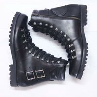 Handmade Men Black Biker Leather Boots, Men Combat Punk Style Ankle Boots - Thumbnail 2