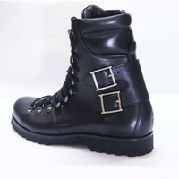 Handmade Men Black Biker Leather Boots, Men Combat Punk Style Ankle Boots - Thumbnail 3