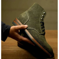 Handmade Men Hunter Green Suede Lace up Ankle Boots, Men Green Casual Boots - Thumbnail 1