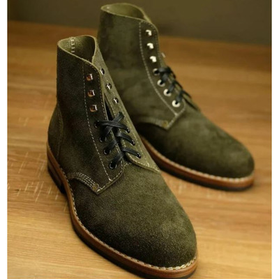 Handmade men hunter green suede lace up ankle boots, men green casual boots