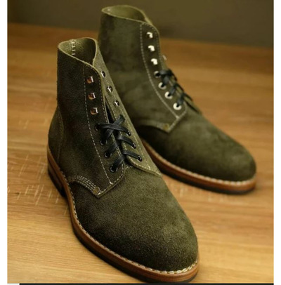 Handmade Men Hunter Green Suede Lace up Ankle Boots, Men Green Casual Boots