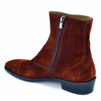 Handmade Men Brown Cap Toe Ankle Boots, Men Side Zipper Classic Ankle Boot - Thumbnail 1