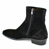 Handmade Men Black Cap Toe Ankle Boots, Men Side Zipper Classic Ankle Boot - Thumbnail 1