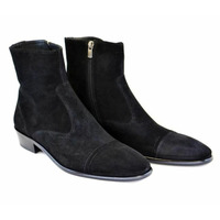 Handmade Men Black Cap Toe Ankle Boots, Men Side Zipper Classic Ankle Boot - Thumbnail 4