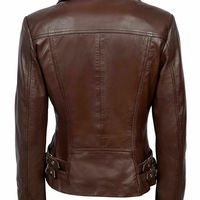 Women's Authentic 100% Lambskin Leather Brown Jacket Slim fit Biker Stylish Coat - Thumbnail 1