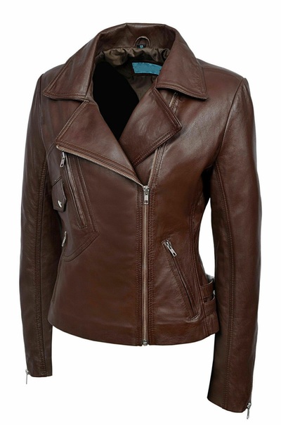 Women's Authentic 100% Lambskin Leather Brown Jacket Slim fit Biker Stylish Coat