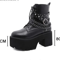 Gothic Black Rivet High Heels Ankle Boots - Thumbnail 6