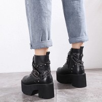 Gothic Black Rivet High Heels Ankle Boots - Thumbnail 1