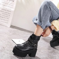 Gothic Black Rivet High Heels Ankle Boots - Thumbnail 2