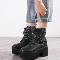 Gothic Black Rivet High Heels Ankle Boots - Thumbnail 3