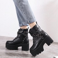 Gothic Black Rivet High Heels Ankle Boots - Thumbnail 4