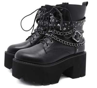 Gothic Black Rivet High Heels Ankle Boots