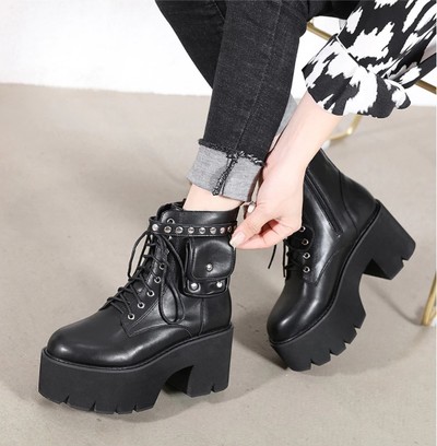 Rivets Gothic Black Short Motorcycle Boots 