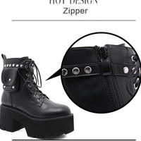 Rivets Gothic Black Short Motorcycle Boots  - Thumbnail 4