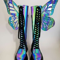 Beautiful Butterfly Wings Platform Boots - Thumbnail 2