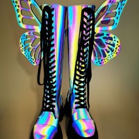 Beautiful Butterfly Wings Platform Boots - Thumbnail 5