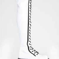 Black Lace up Patent Leather Knee High Boots - Thumbnail 6