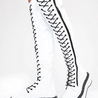 Black Lace up Patent Leather Knee High Boots - Thumbnail 8