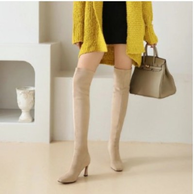 Elegant luxury design thigh high boots in beige and black
