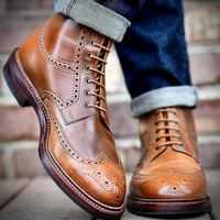 New Two Tone Oxfords Wingtip Brogue Ankle High Leather Boot - Thumbnail 1