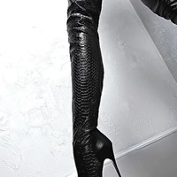 High Quality Black Over The Knee High Heels Platform Boots - Thumbnail 1