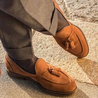 New Tan Brown Tassels Loafer Suede Shoes - Thumbnail 1