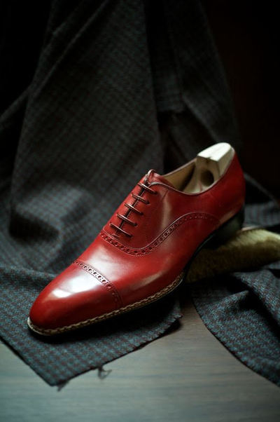 Classic Men's Maroon Cap Toe Leather Shoes