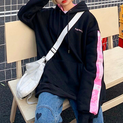 Bandana pink color block black hoodie sweatshirt
