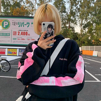 Bandana Pink Color Block Black Hoodie Sweatshirt - Thumbnail 1