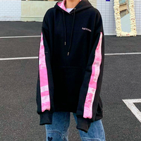 Bandana Pink Color Block Black Hoodie Sweatshirt - Thumbnail 2