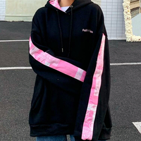 Bandana Pink Color Block Black Hoodie Sweatshirt - Thumbnail 3
