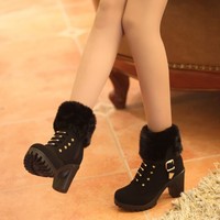Gothic Black Leather  Lace Up Women's Platform Boots - Thumbnail 7