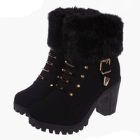 Gothic Black Leather  Lace Up Women's Platform Boots - Thumbnail 8