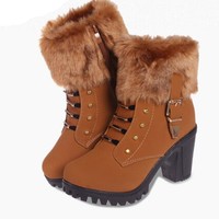 Gothic Black Leather  Lace Up Women's Platform Boots - Thumbnail 4