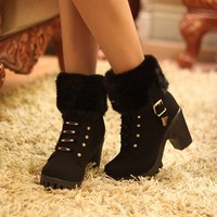 Gothic Black Leather  Lace Up Women's Platform Boots - Thumbnail 6