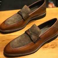 Handmade Genuine Leather Penny Loafer Brown Office Shoes LOWEST price Guarantee - Thumbnail 1