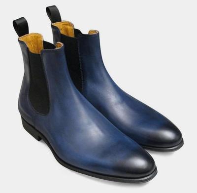 Classic Men's Navy Two Tone Leather Chelsea Boot