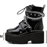 Black Chain Buckle Strap Ankle Boots - Thumbnail 4