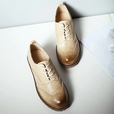 Chic leather vintage lace up flat oxford shoes - Thumbnail 2