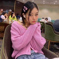 Angelic Pink Letter Embroidery Harajuku Kawaii Loose Knitted Sweater - Thumbnail 2