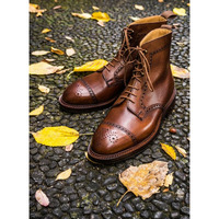 Men Handmade Brown Leather Brogue Boots With Lace up Closure, Ankle Boots - Thumbnail 4