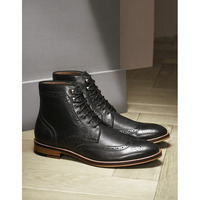 Men Black Leather Brogue Boots, Ankle Boot, Formal Business Boots for Men - Thumbnail 1