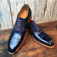 Handmade Men Navy Blue Leather Dress Shoes, Formal Men Shoes - Thumbnail 1