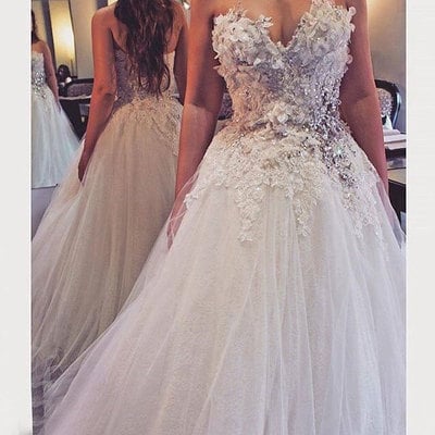 Sweetheart wedding dresses bridal gown with 3d flowers beading - Thumbnail 5