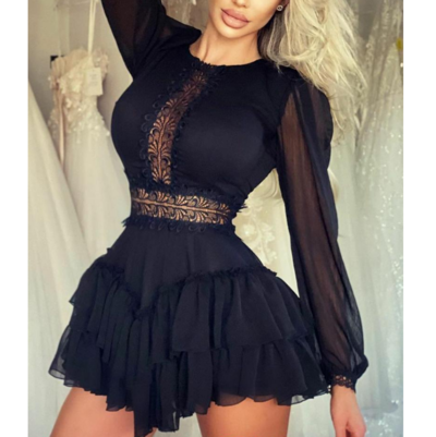 Fashion Sexy Stitching Lace Flounced Dress