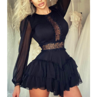Fashion Sexy Stitching Lace Flounced Dress - Thumbnail 1