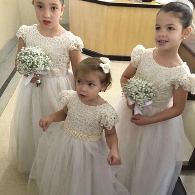 Cap sleeves flower girl dresses with beading - Thumbnail 4
