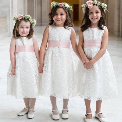 Lace flower girl dresses with sash - Thumbnail 3