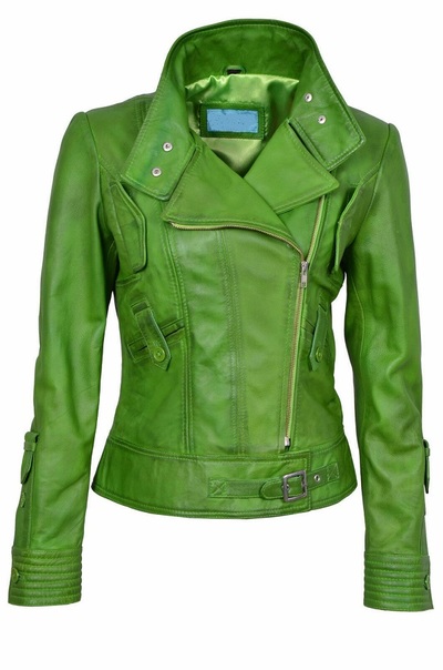 Women's Genuine Lambskin Leather Jacket Slim Fit Stylish Coat Biker Green